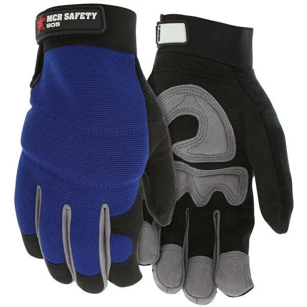 905L MCR Safety Mechanics Gloves, Large, Synthetic, Blue, Adjustable Closure