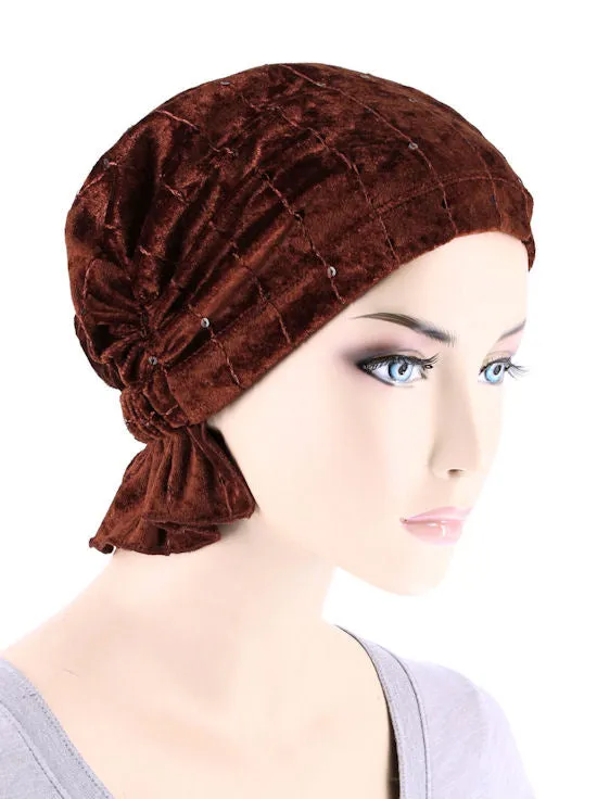 ABBEY-676#The Abbey Cap in Stretch Velour Cinnamon Spice