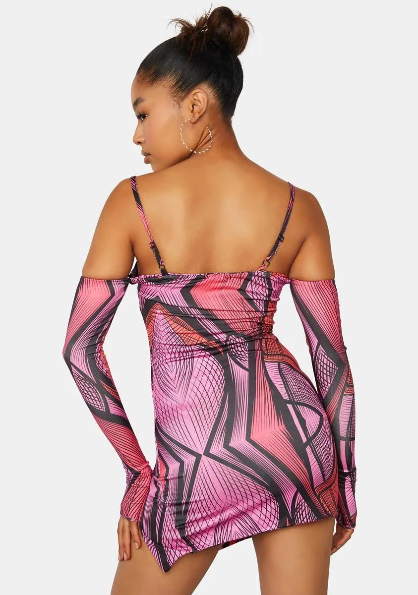 Abstract Strappy Mini Dress With Separate Sleeves