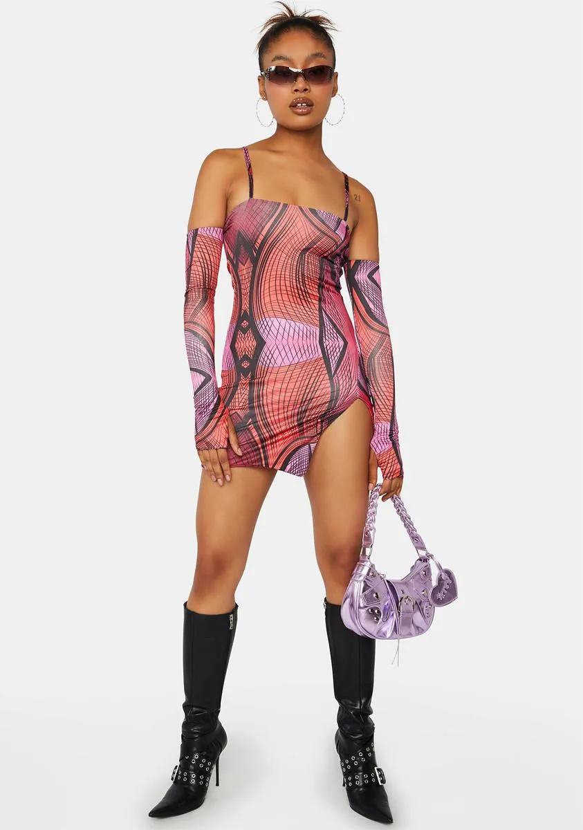 Abstract Strappy Mini Dress With Separate Sleeves