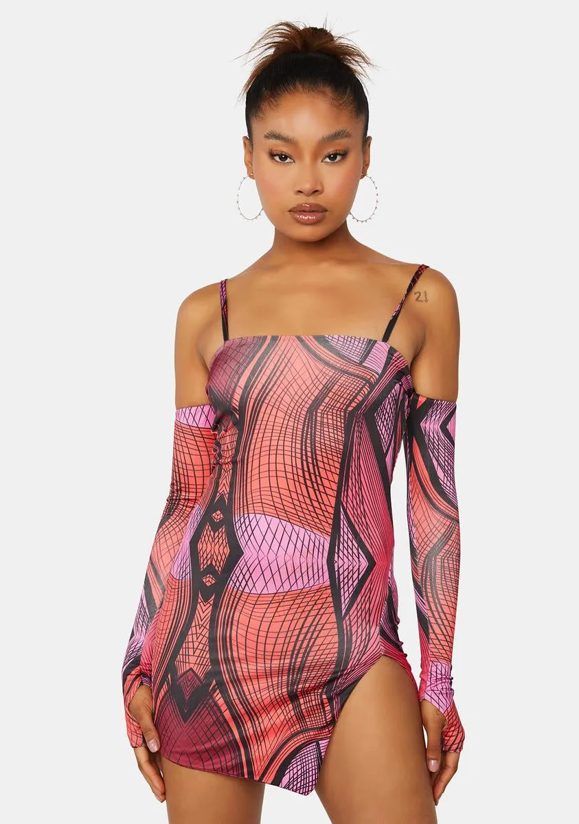 Abstract Strappy Mini Dress With Separate Sleeves