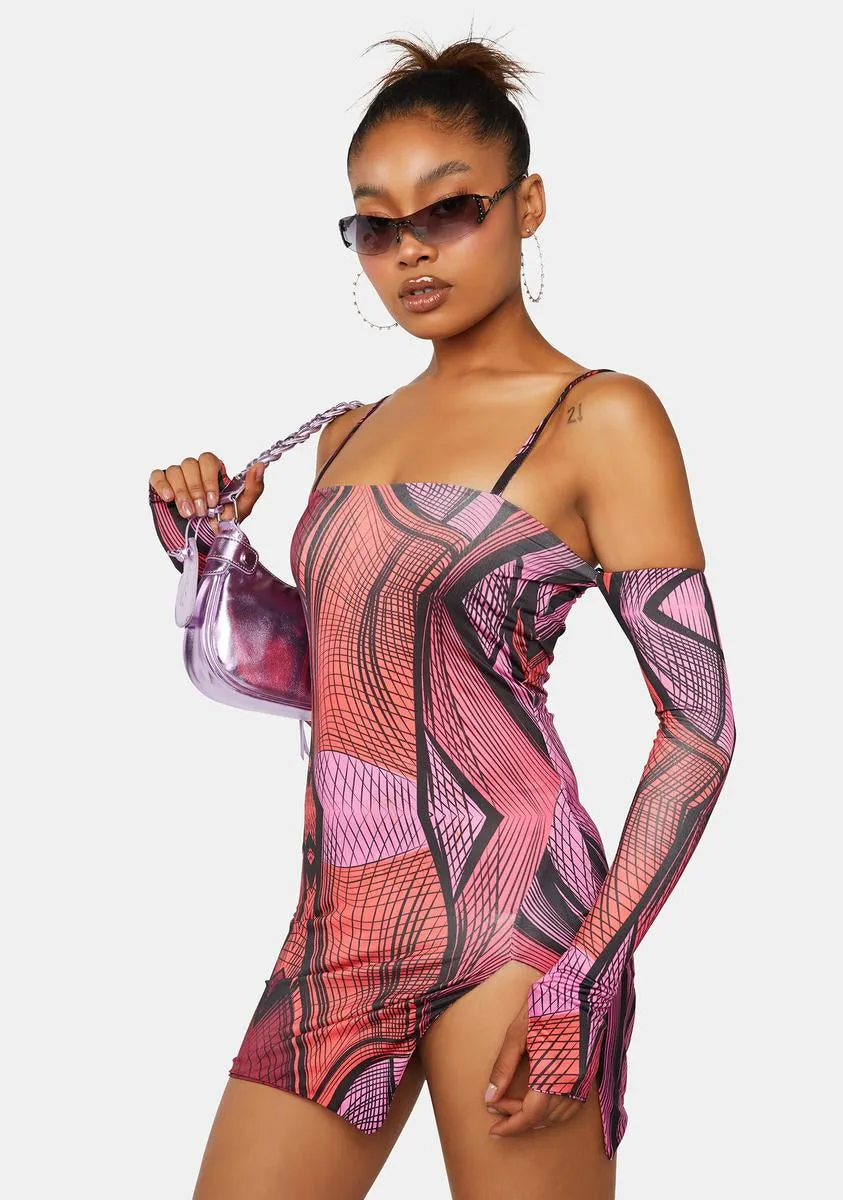 Abstract Strappy Mini Dress With Separate Sleeves