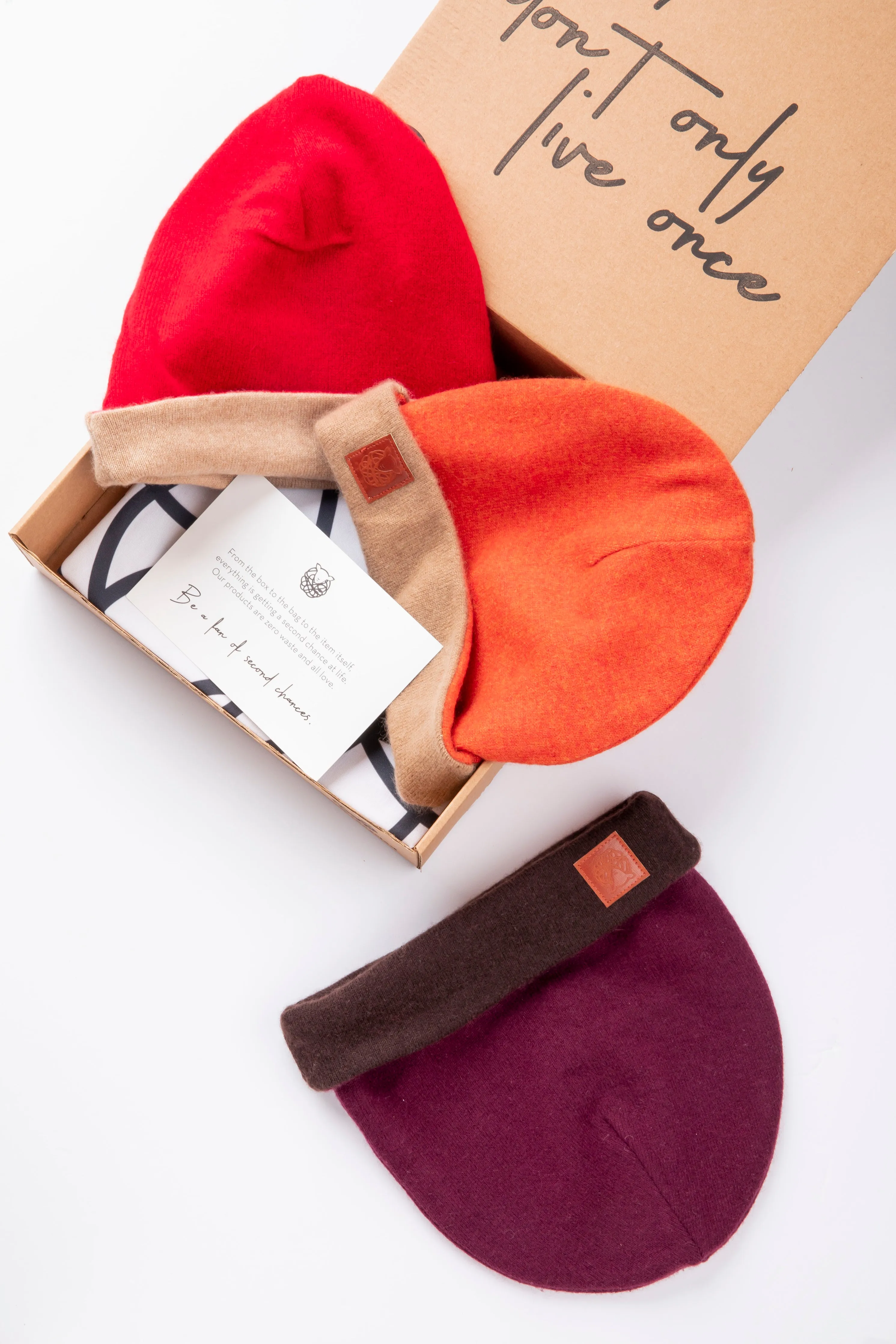 Autumn Beanie Set - Orange and Beige, Red and Beige, Maroon and Dark Brown