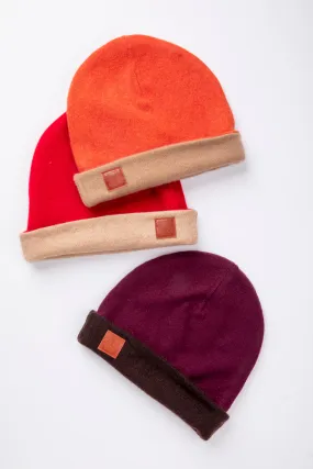 Autumn Beanie Set - Orange and Beige, Red and Beige, Maroon and Dark Brown