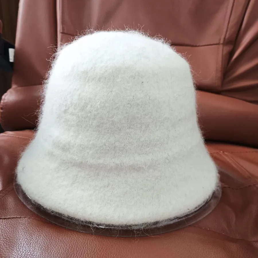 Autumn Winter Wool Fur Cap for Women Soft Warm Wool Basin Bucket Hat