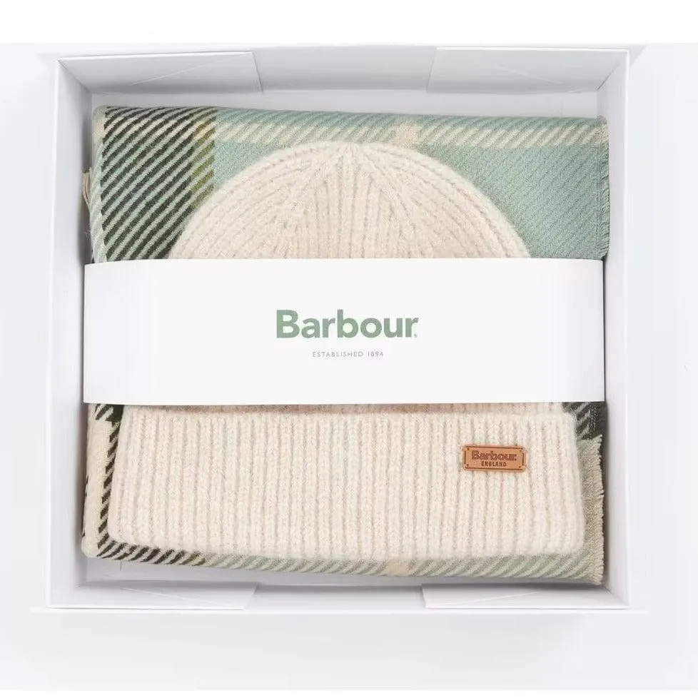 Barbour Pendle Beanie And Blair Scarf Gift Set Soft Mint