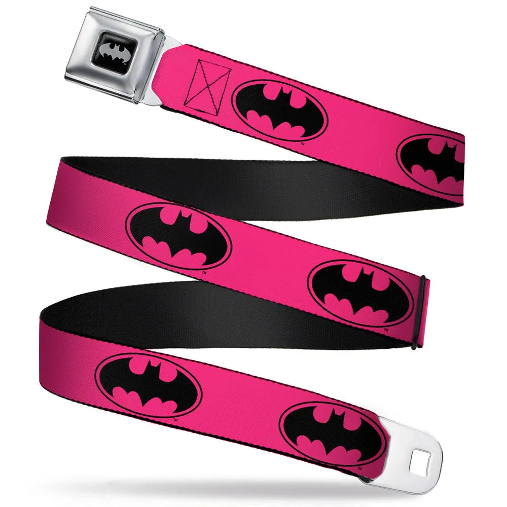 Batman Black Silver Seatbelt Belt - Bat Signal-3 Fuchsia/Black/Fuchsia Webbing