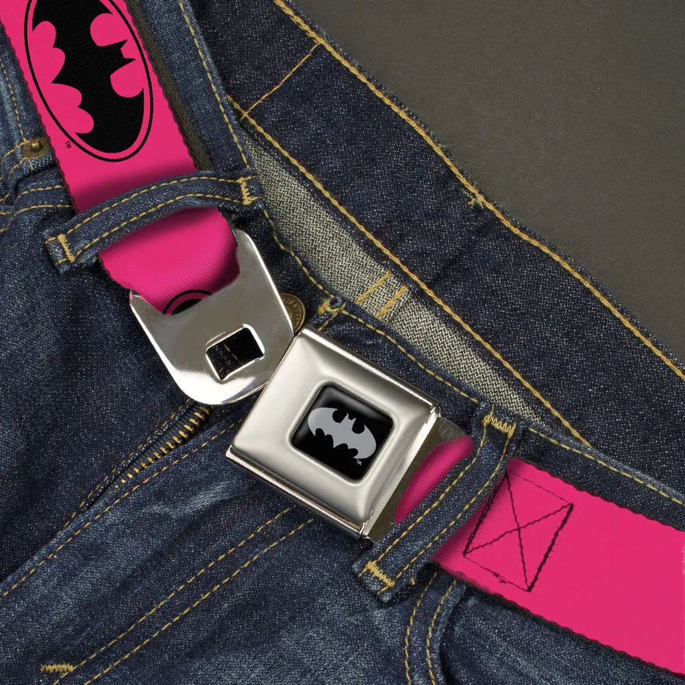 Batman Black Silver Seatbelt Belt - Bat Signal-3 Fuchsia/Black/Fuchsia Webbing