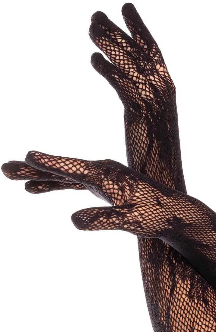 Black Opera-length floral net gloves