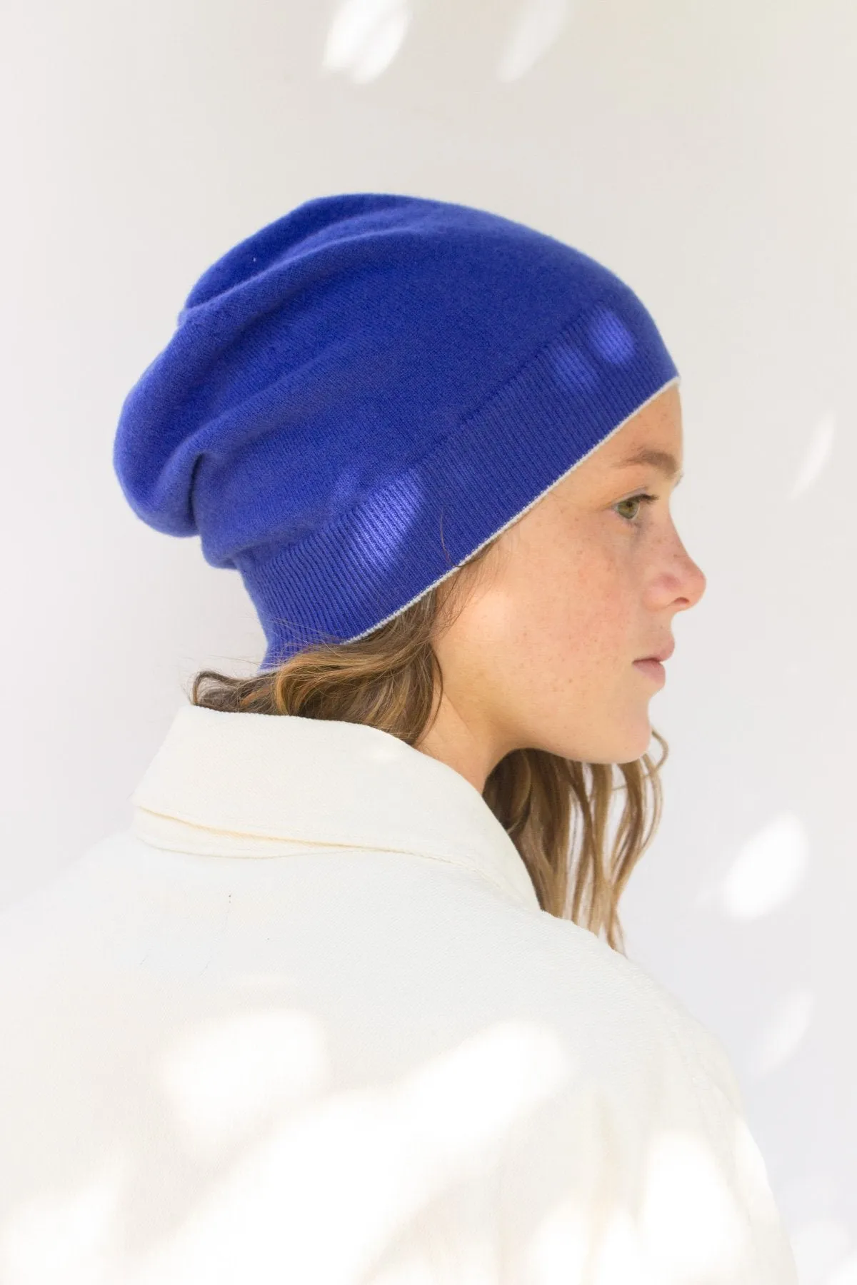 Blue Trim Cashmere Beanie