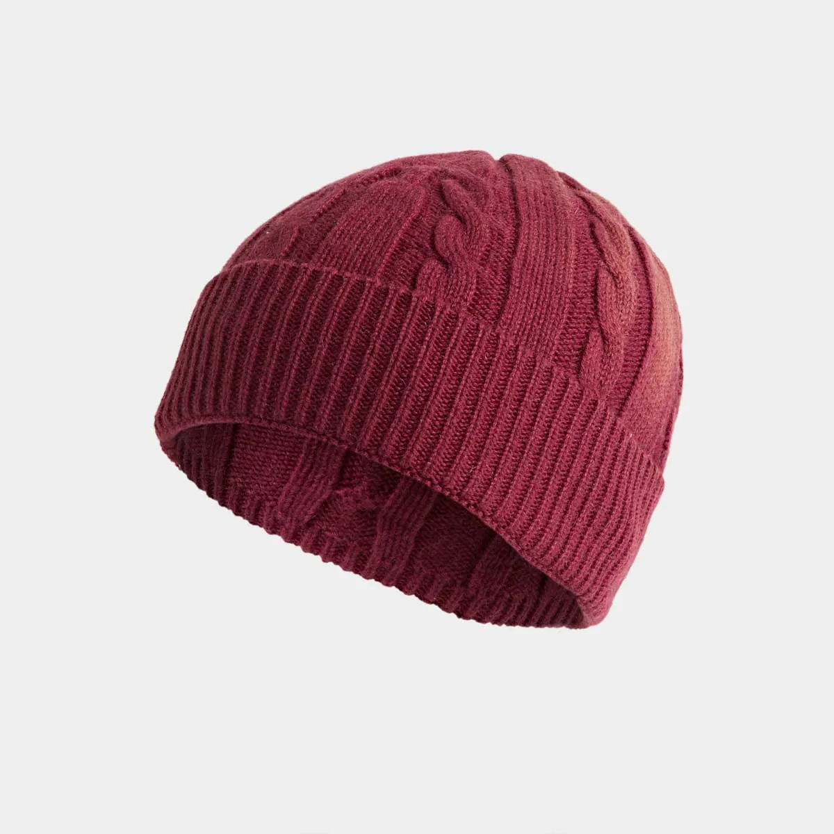 Bordeaux Red Cable Knit Cashmere Beanie