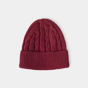 Bordeaux Red Cable Knit Cashmere Beanie