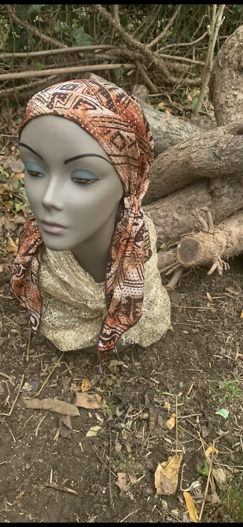 Brown Bronze Sequined Headscarf For Women | Pre Tied Hair Wrap Tichel | Dressy Modern Hijab | Made in the USA by Uptown Girl Headwear