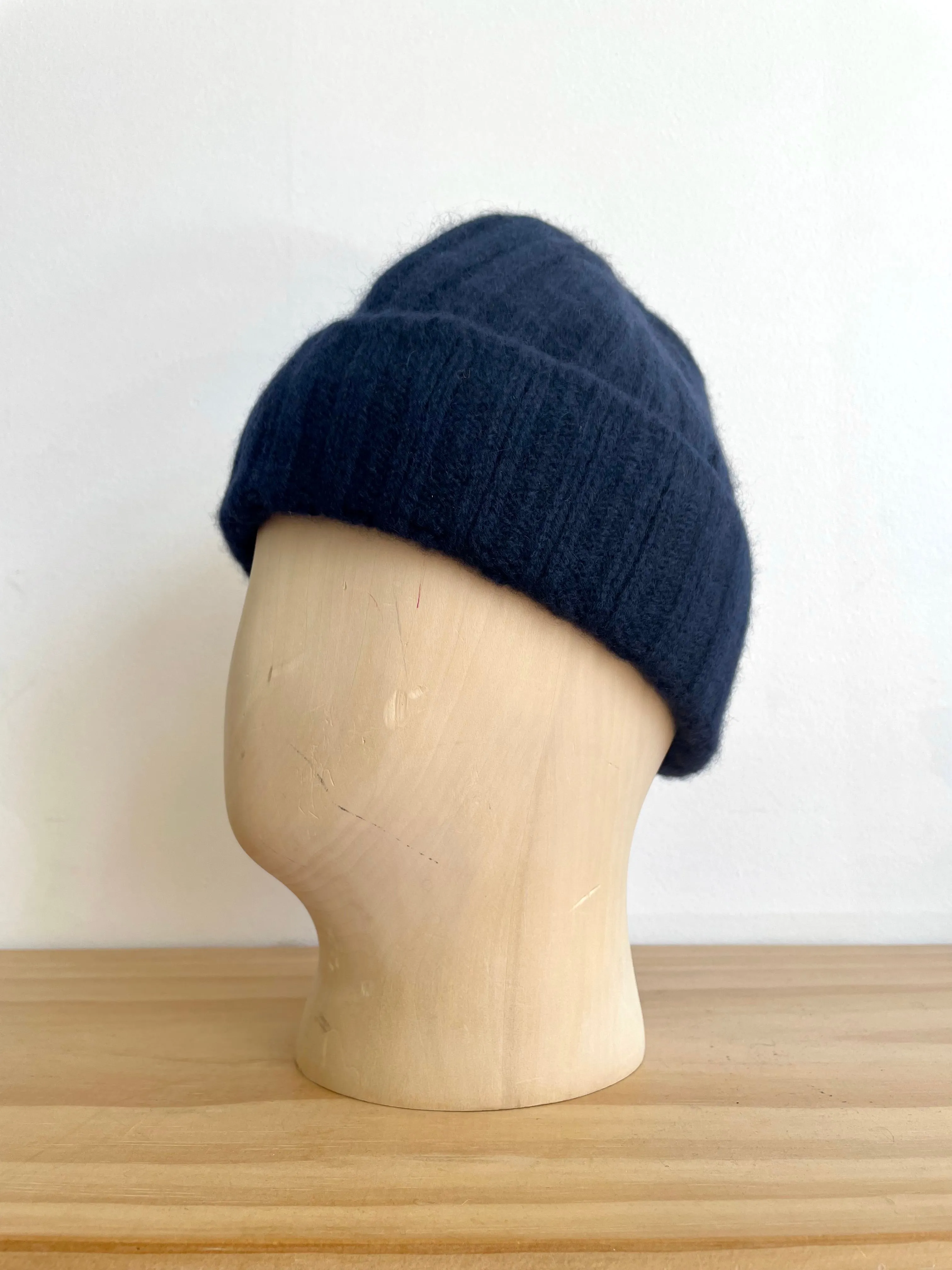 Cableami Navy Blue Cashmere Knit Beanie