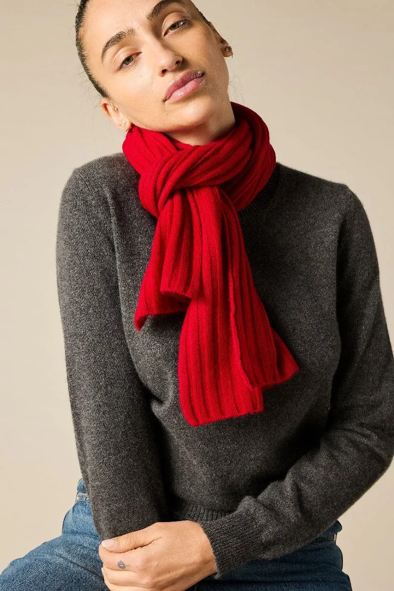 Cashmere Alex Rib Scarf in True Red