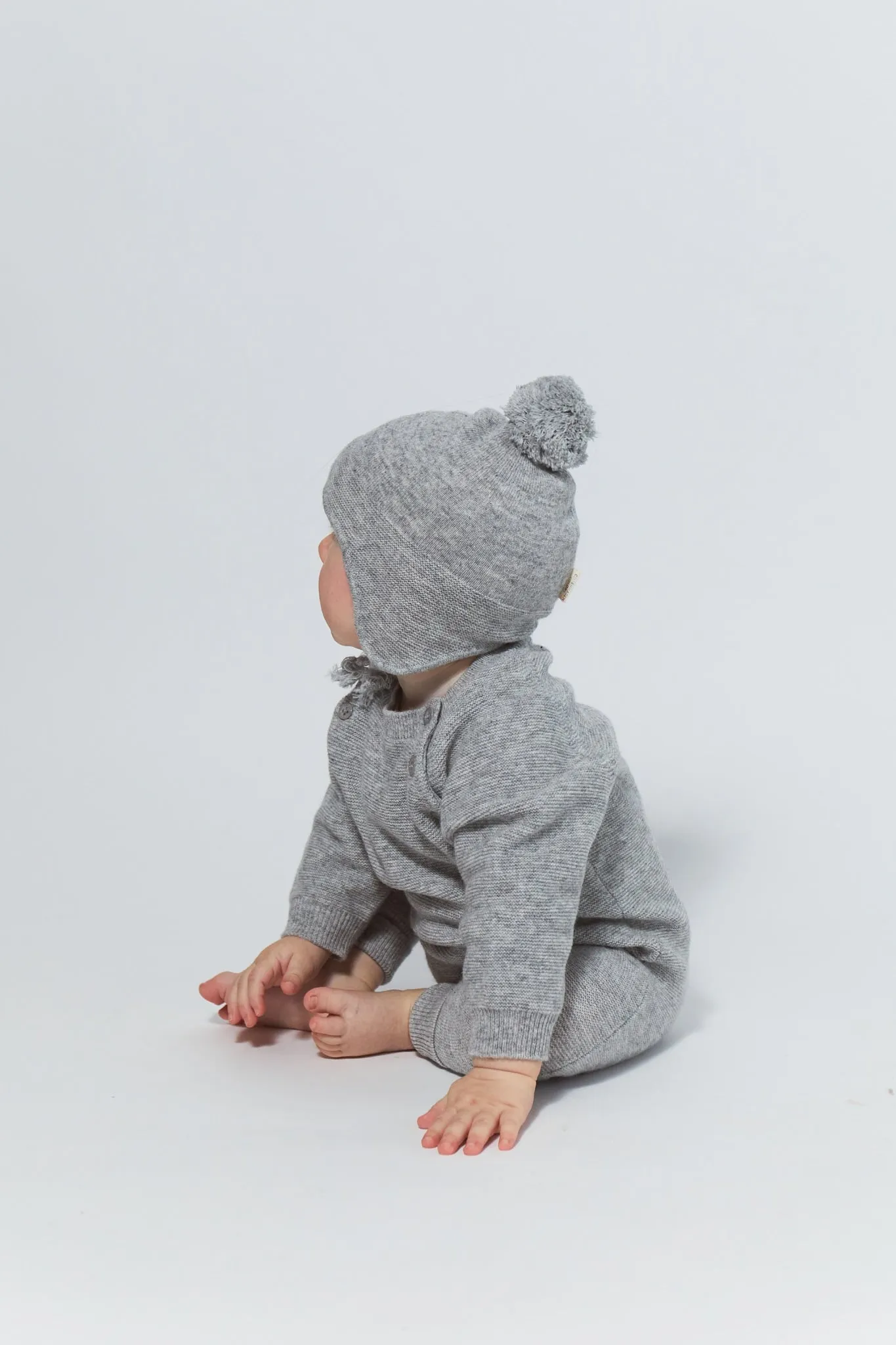 CASHMERE BABY BONNET HAT - GREY MEL