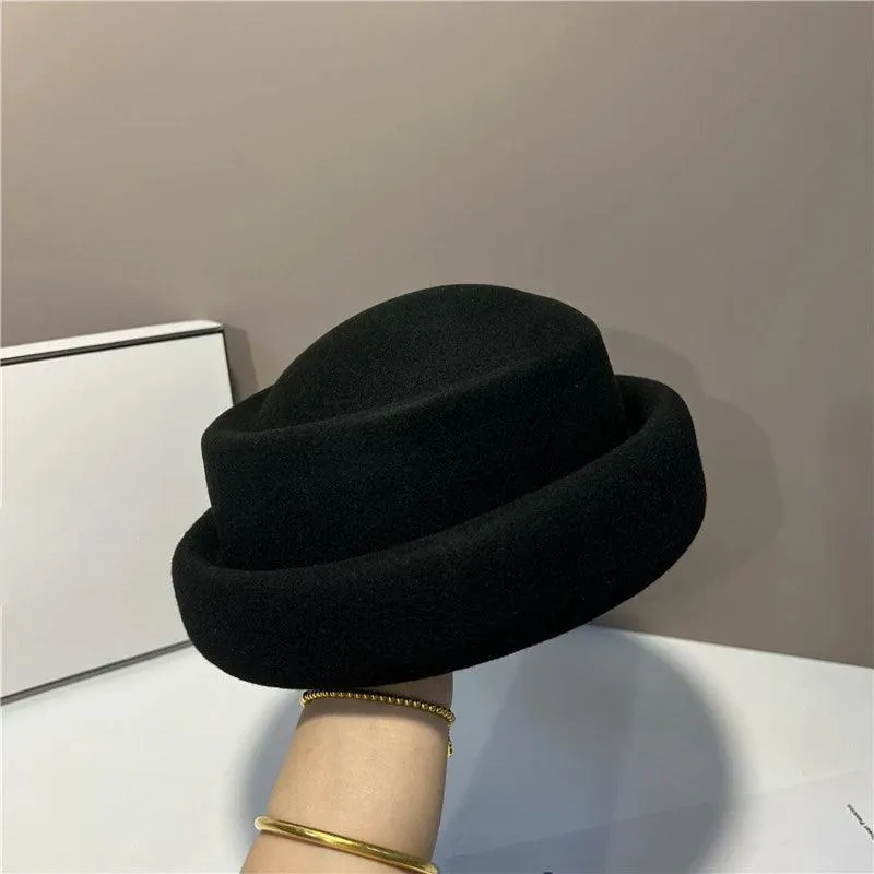 Chic French-Inspired Vintage Wool Fedora Hat for Women - Stylish Designer Bucket Hat