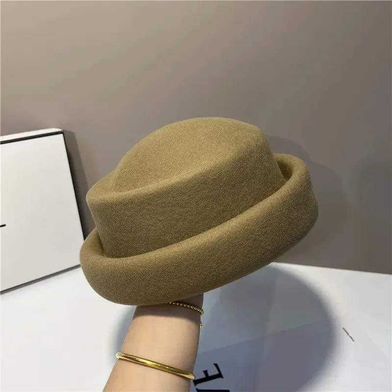 Chic French-Inspired Vintage Wool Fedora Hat for Women - Stylish Designer Bucket Hat