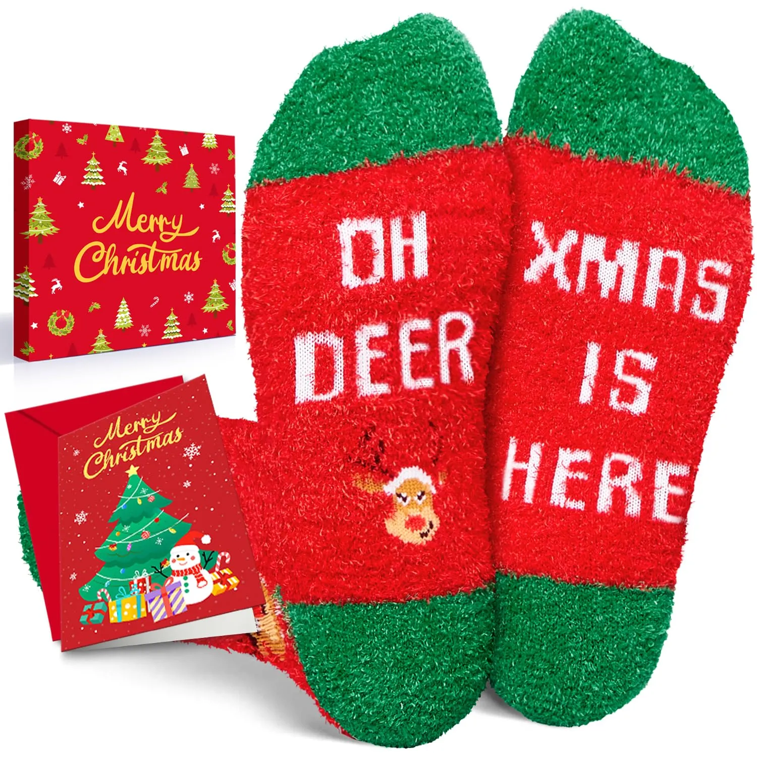 Christmas Gifts Stocking Socks for Boys Girls - Reindeer Socks Secret Santa Sock Gifts with Greeting Card 7-9 Years