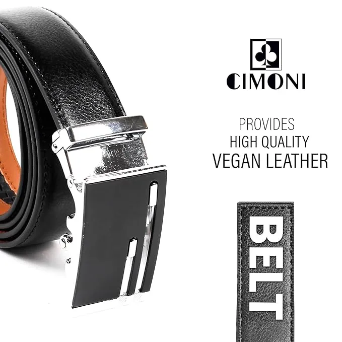 CIMONI® Premium Vegan Leather Belt for Men Belt with Slide Buckle for Men Fit Everywhere Formal & Casual Belt (1 Year Gurantee)