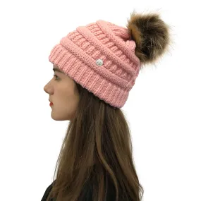 Crochet Ponytail Hat With Fur Pom Pom Mask Button Hat Hot Selling Knitted Hat Wool Ball Wool Hat Criss-cross