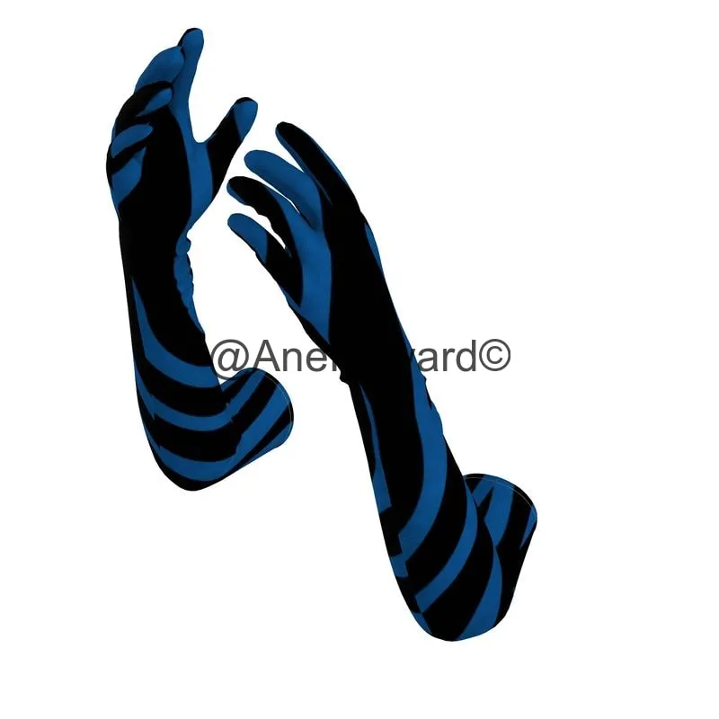 Crushed Velours Opera Gloves True Blue Zebra