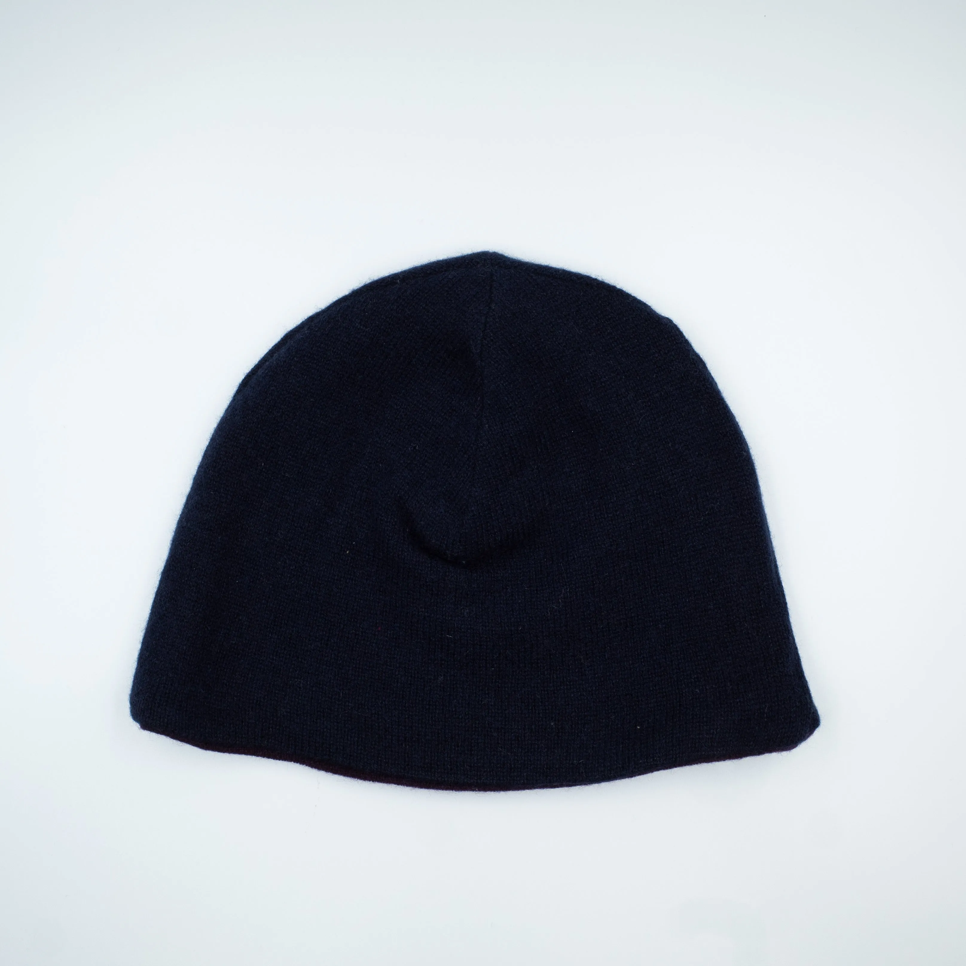 Dark Navy and Aubergine Cashmere Beanie Hat