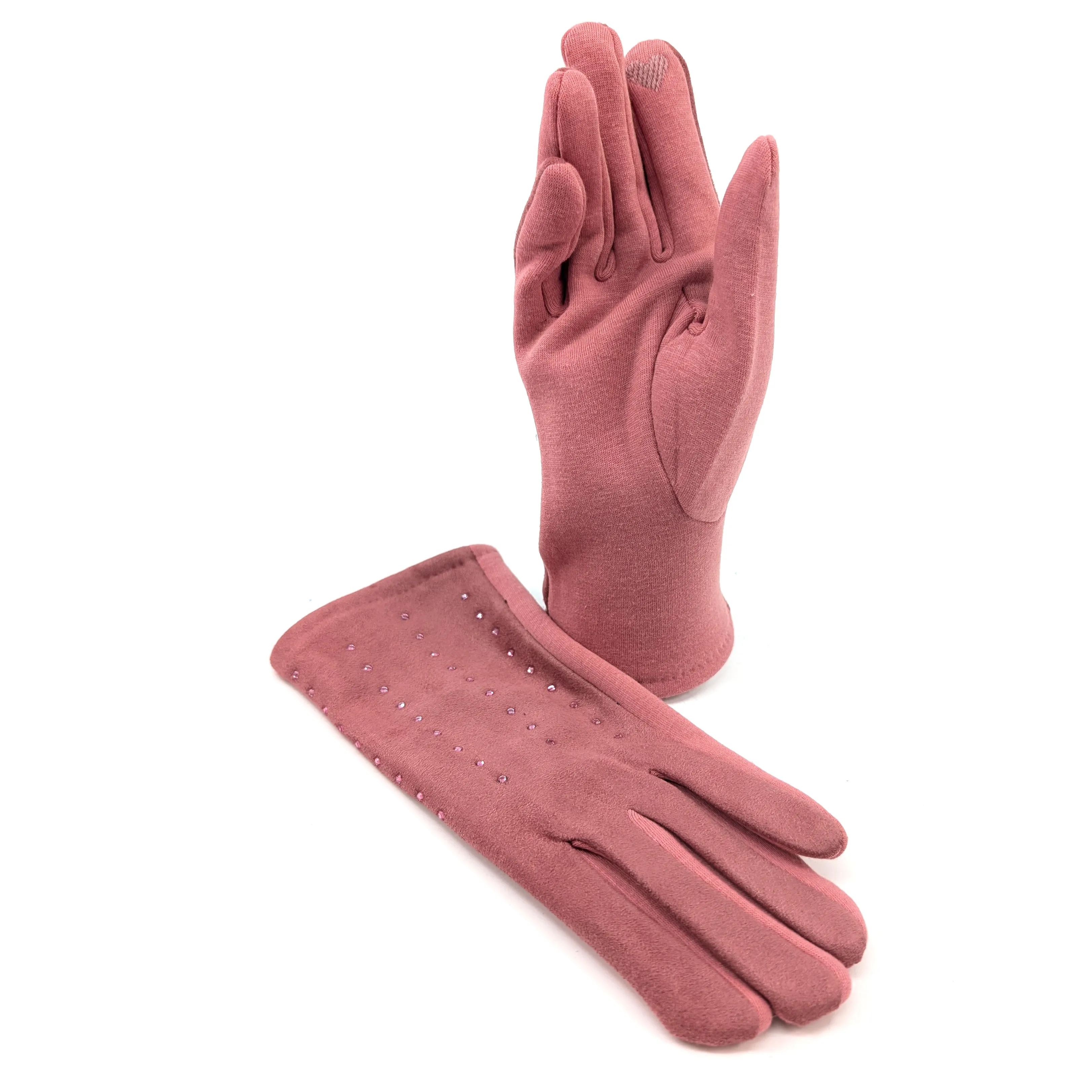 Diamante Suede Style Gloves - Dusky Pink