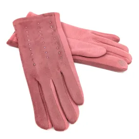 Diamante Suede Style Gloves - Dusky Pink