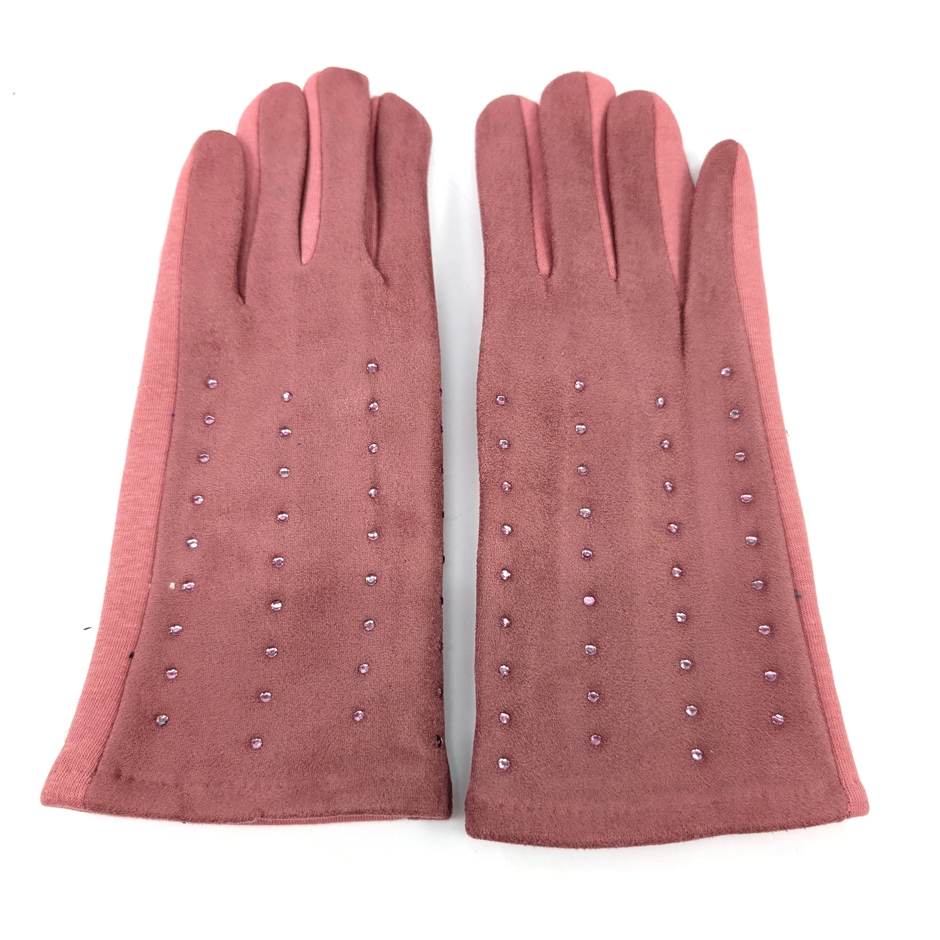 Diamante Suede Style Gloves - Dusky Pink