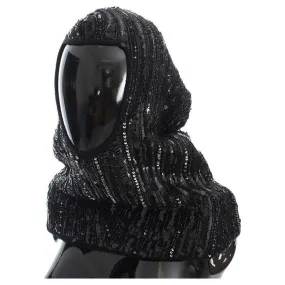 Dolce & Gabbana Elegant Black Sequined Hooded Scarf Wrap