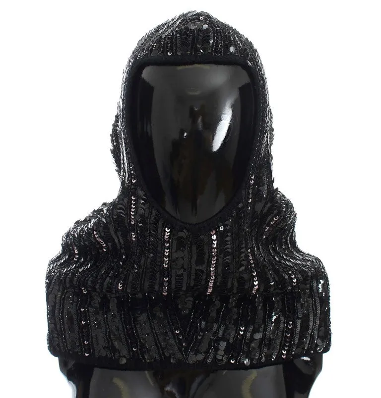 Dolce & Gabbana Elegant Black Sequined Hooded Scarf Wrap