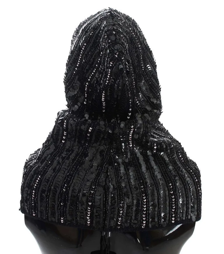 Dolce & Gabbana Elegant Black Sequined Hooded Scarf Wrap