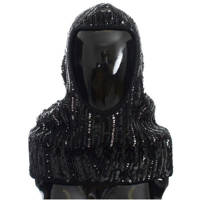 Dolce & Gabbana Elegant Black Sequined Hooded Scarf Wrap