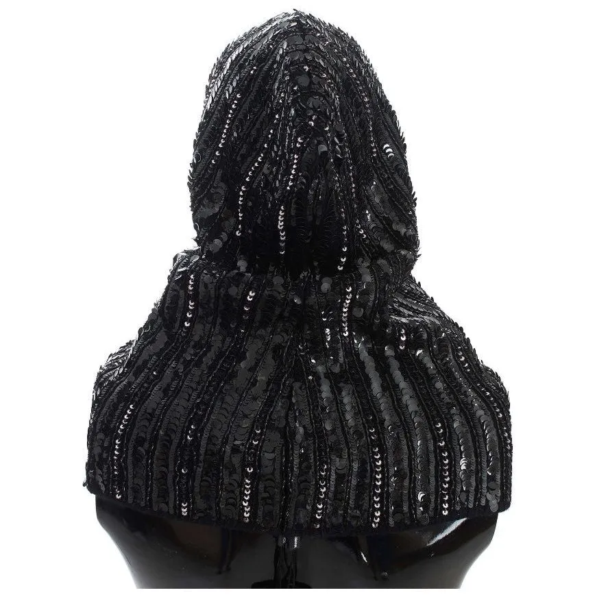 Dolce & Gabbana Elegant Black Sequined Hooded Scarf Wrap