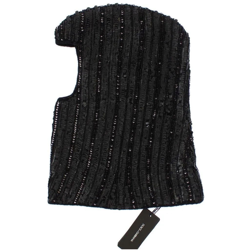 Dolce & Gabbana Elegant Black Sequined Hooded Scarf Wrap