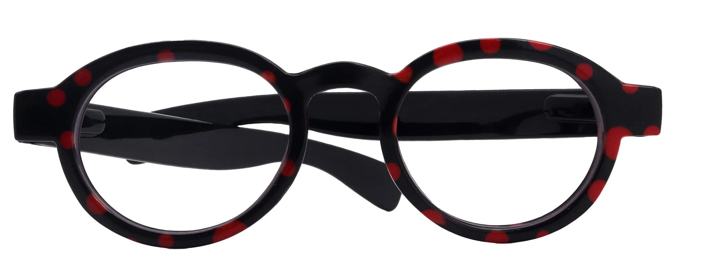 Dotty Chic, Round Reading Glasses for Women (Black) w Red frames with playful polka-dot pattern:  1.25  3  NY Fifth Avenue