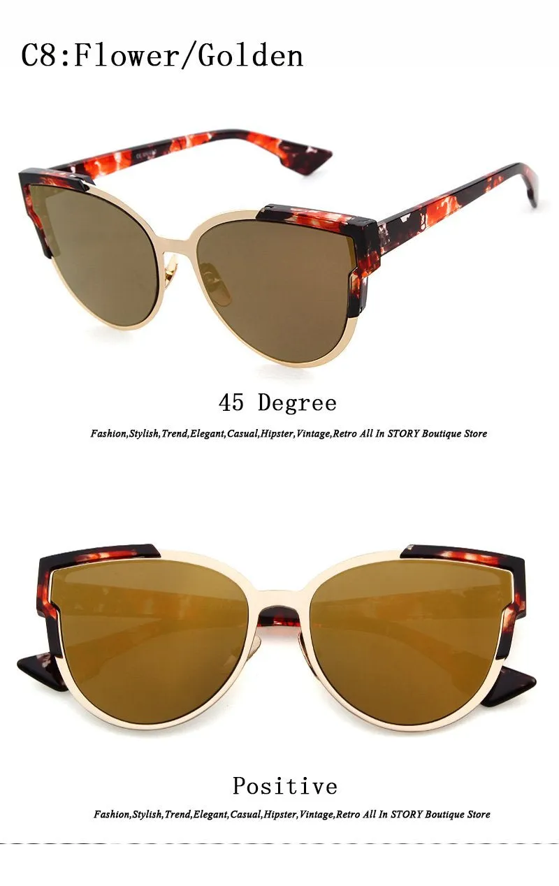 Fashion Brand Designer Women Cat Eye Sunglasses Oversize Female Cateye