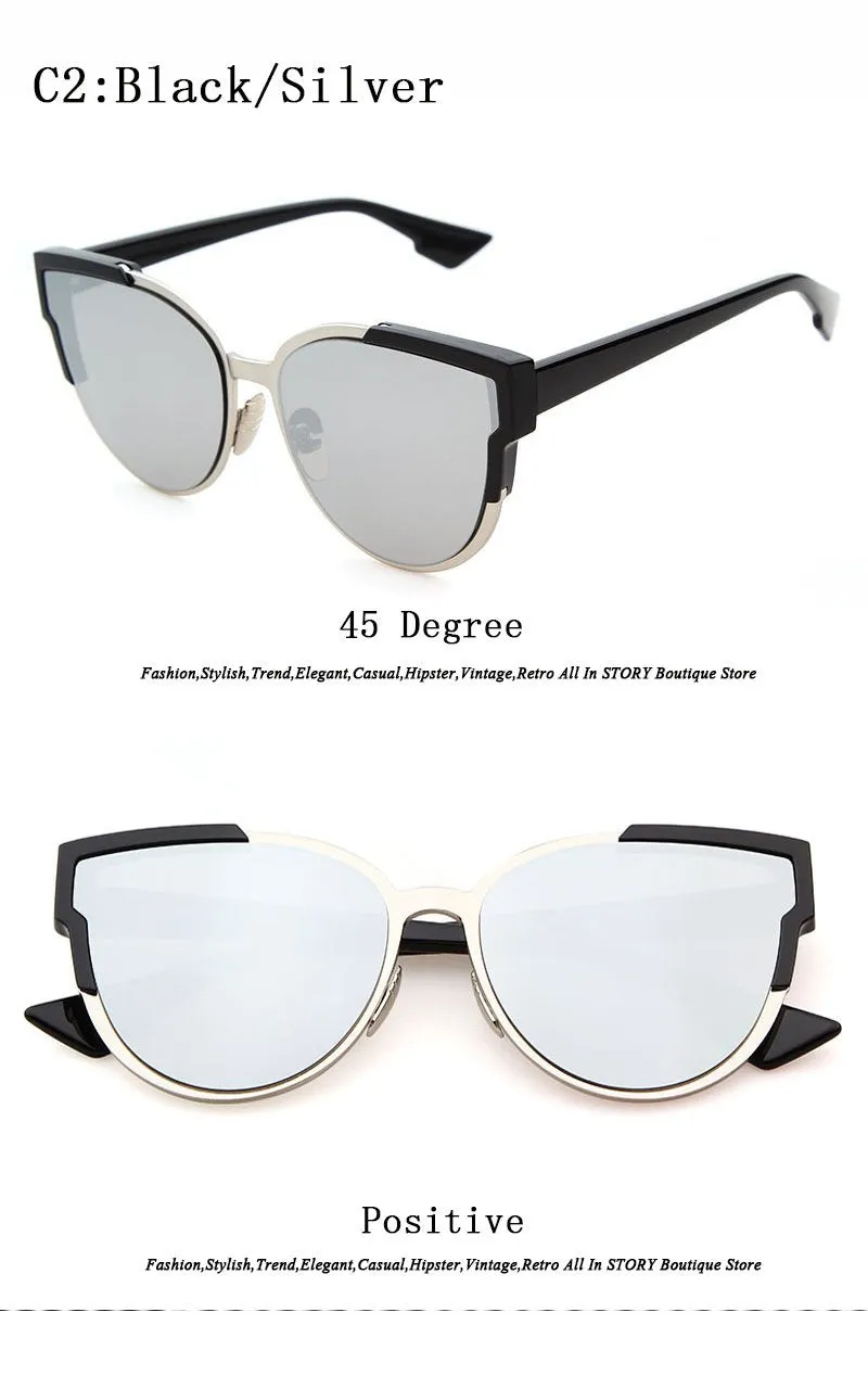 Fashion Brand Designer Women Cat Eye Sunglasses Oversize Female Cateye