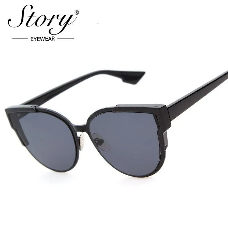 Fashion Brand Designer Women Cat Eye Sunglasses Oversize Female Cateye