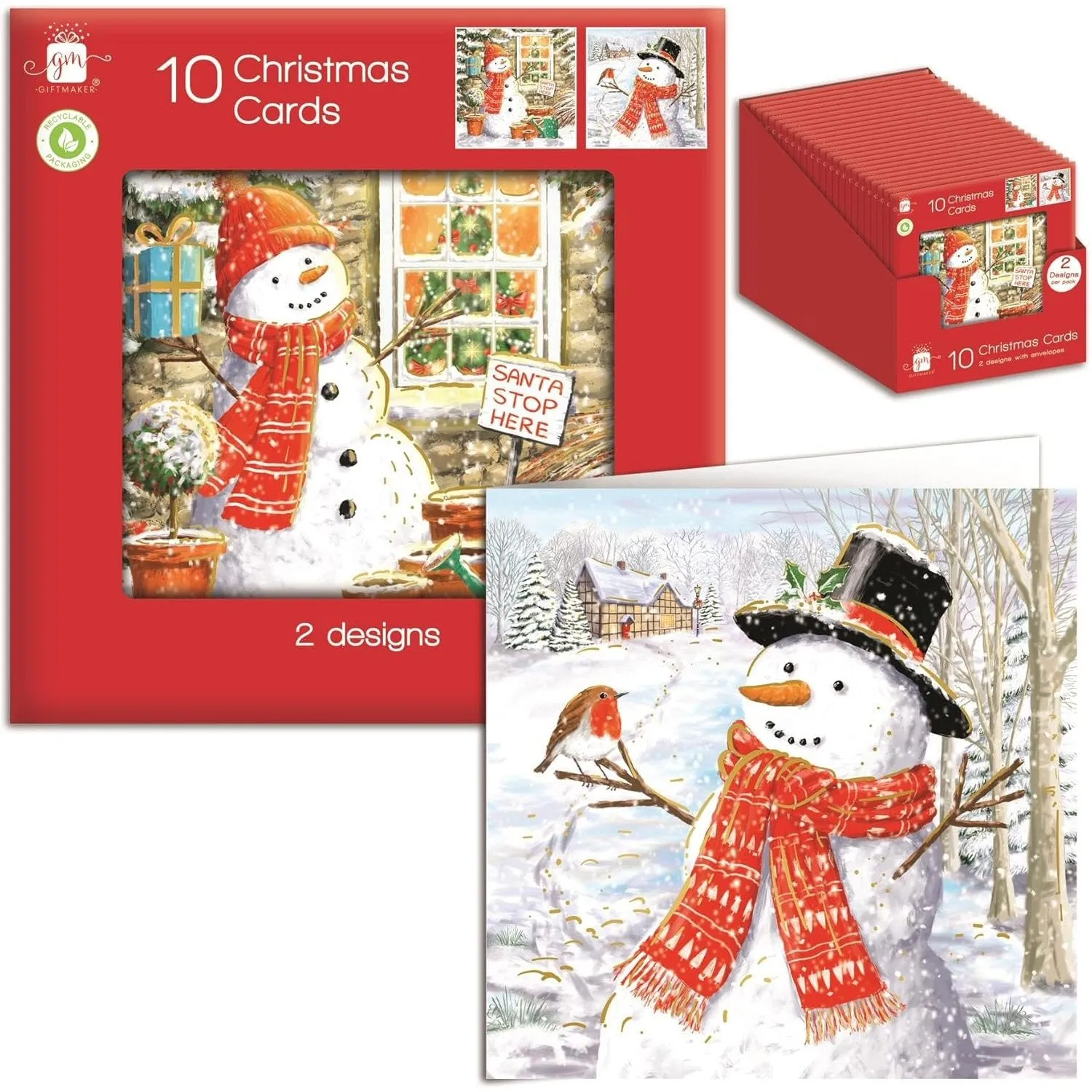 Giftmaker Snowman Square Christmas Cards 2 Designs - Pack of 10