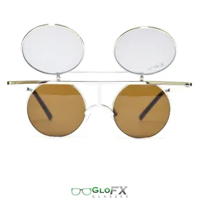 GloFX Vintage Flip Round Diffraction Glasses - Silver - Silver mirror