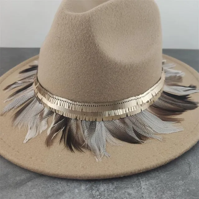 Gypsy Hat Wide Brim Fedora Panama 17 Different Styles & Colors You Choose Boho Wool Felt Hat With Coins Fringe Pom Poms Longhorn Tassels Mirrors Feathers Embroidery Check Them Out!