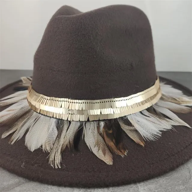 Gypsy Hat Wide Brim Fedora Panama 17 Different Styles & Colors You Choose Boho Wool Felt Hat With Coins Fringe Pom Poms Longhorn Tassels Mirrors Feathers Embroidery Check Them Out!