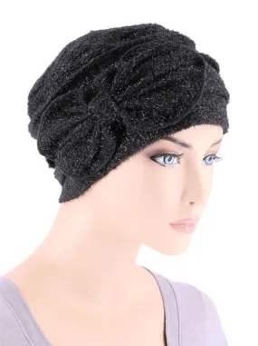 H121-BLACK#Pleated Bow Cap Black Diamond