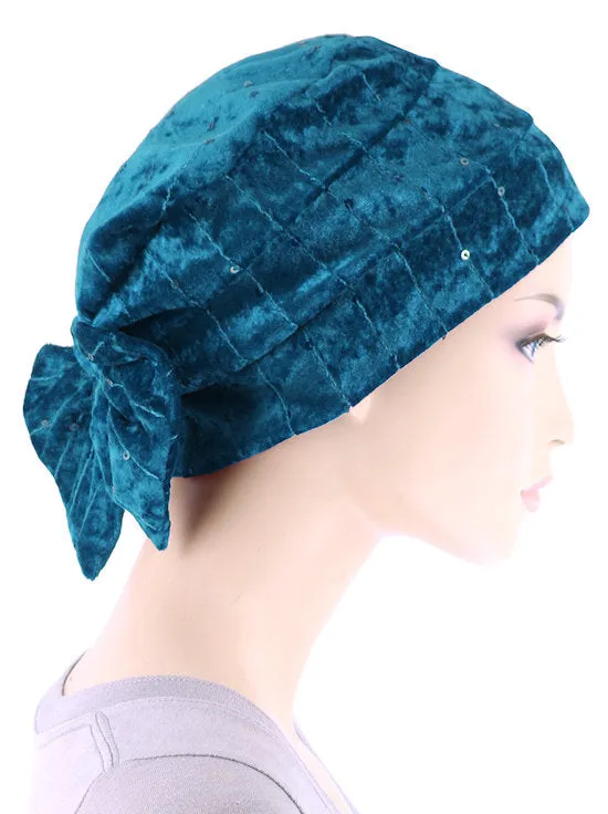 H150-TEALSAPPHIRE#Winter Cloche Bow Hat Teal Sapphire Sequin