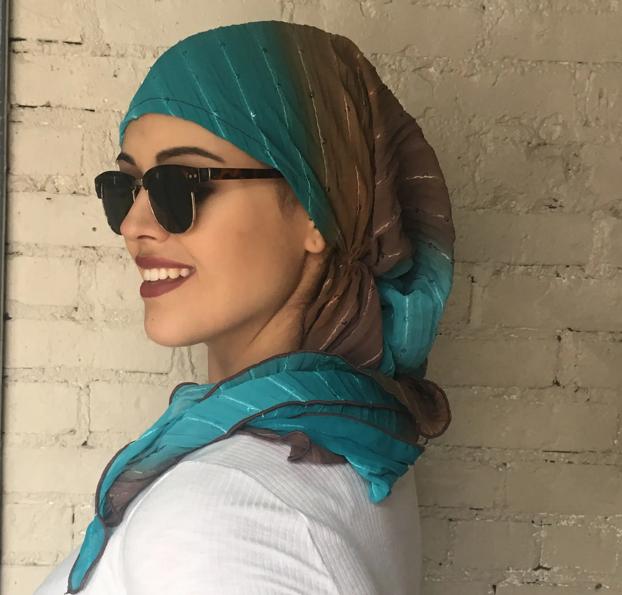 Headcovering Brown Turquoise Easy Slip On Style Sequined Pre Tied Stunning Head Scarf Hijab Head Wrap For Women