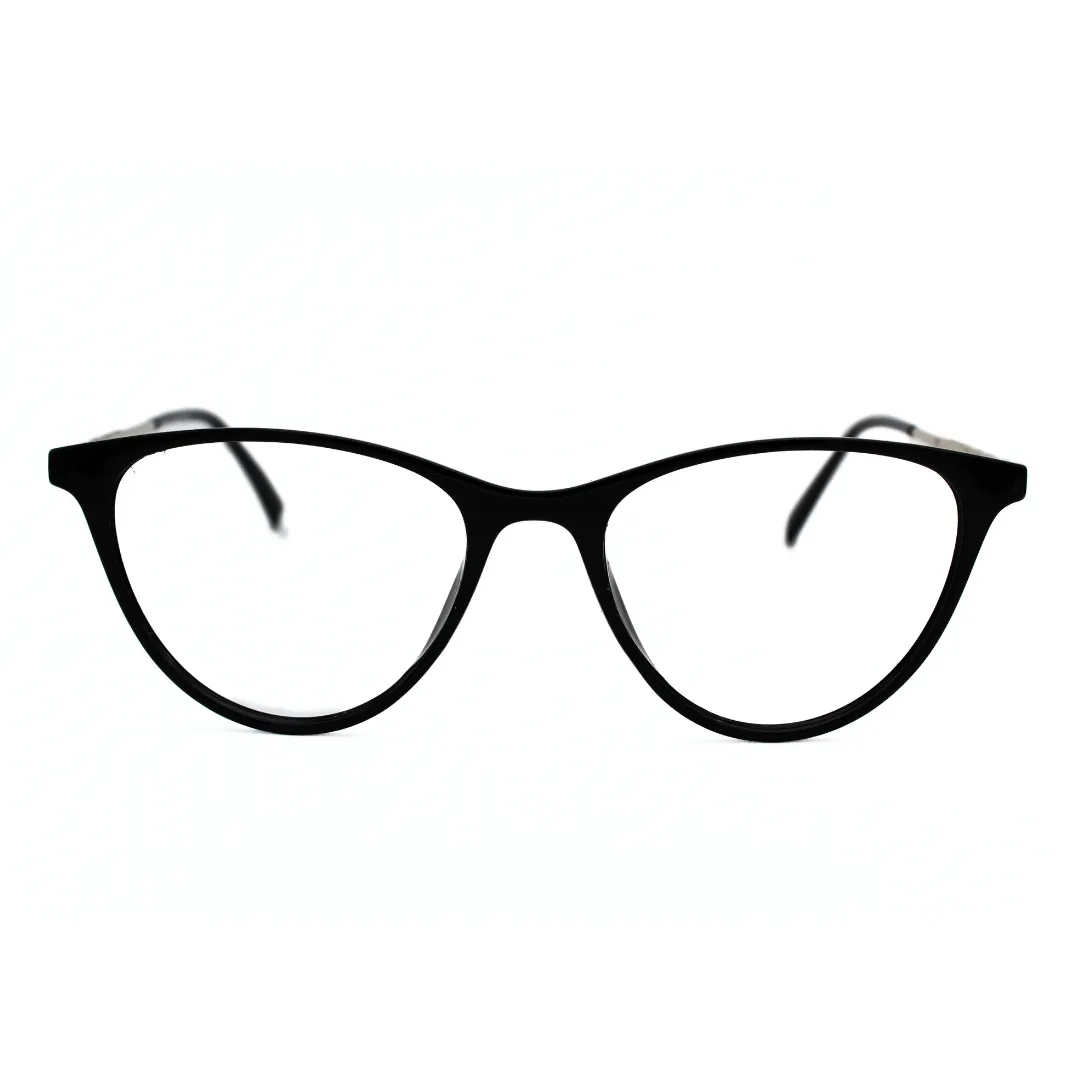 Jubleen's Frame Cat Eye Metal Side Eye Glass 126706 Glossy Black Silver Stylish and Sophisticated Cat Eye Frames