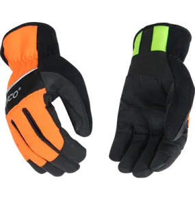 Kinco 2012HV Hi-vis Polyester-Spandex Fabric Back Safety Pro Touch-Screen Compatible Driver Gloves (One Dozen)