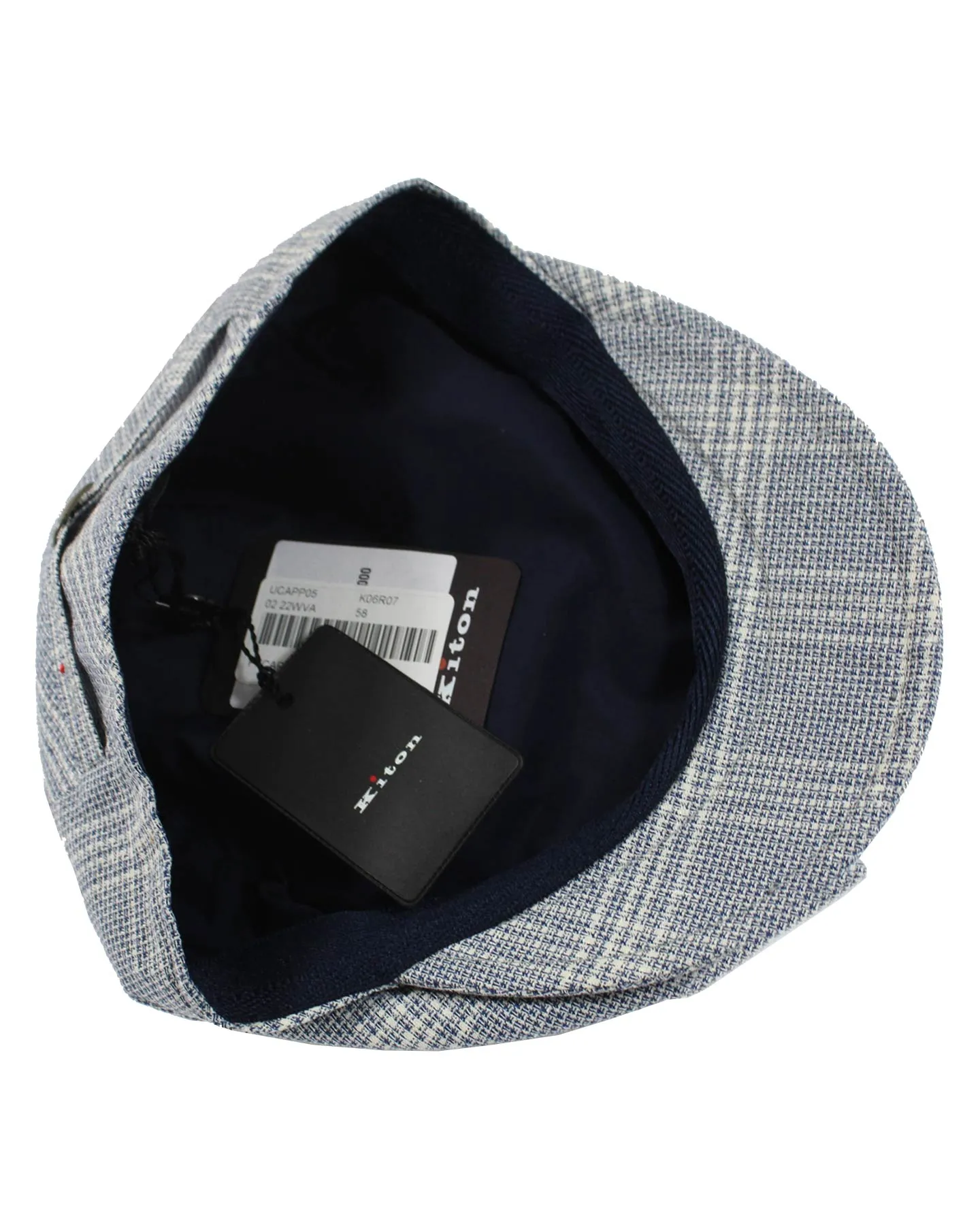 Kiton Soft Cap Dark Blue Gray Windowpane Flat Cap SALE